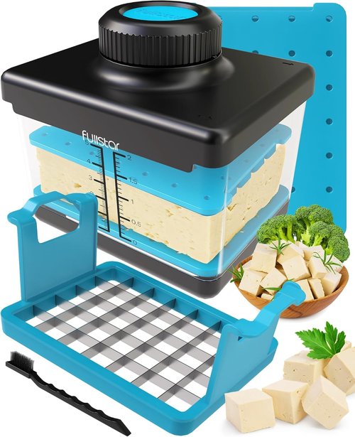 Fullstar 2-in-1 Tofu Press & Cutter - Dishwasher Safe, BPA-Free, Perfect for Firm & Silken Tofu (Blue)