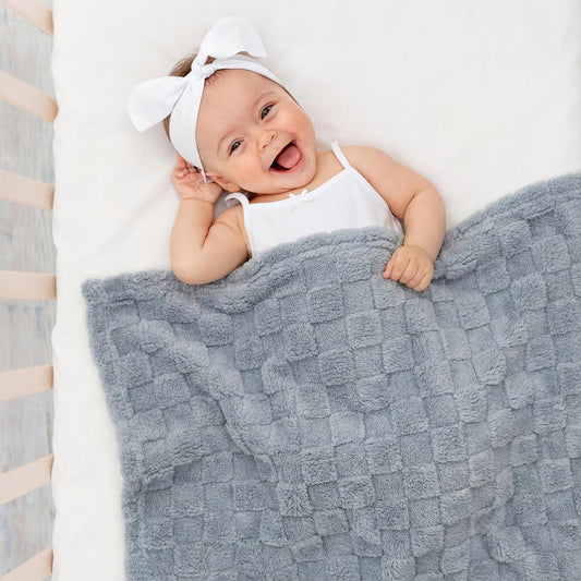 Americanflat 30x40 Jacquard Kids Throw Blanket - Soft, Breathable Mini Fleece for Couch & Bed - Gray Checkered Design