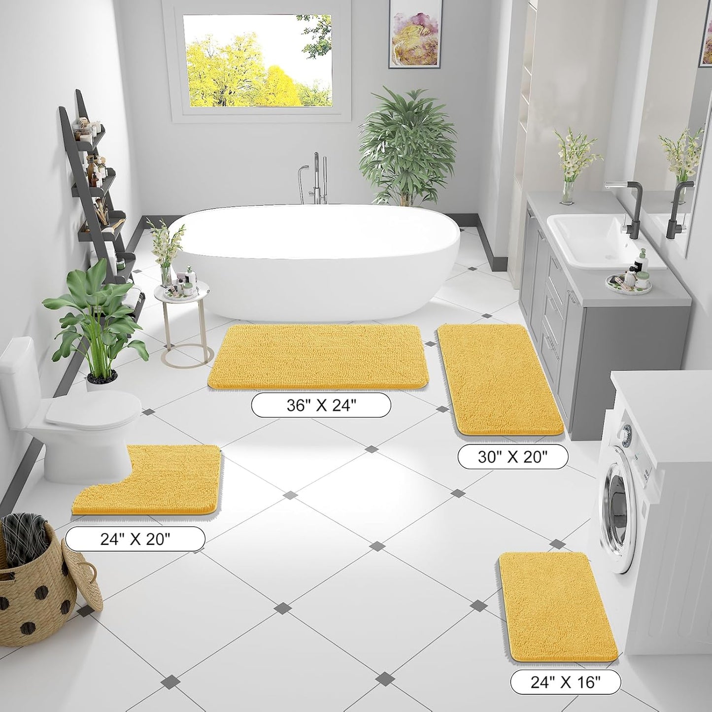 OLANLY Large Bathroom Rugs - Extra Soft Chenille Bath Mats | Quick Dry, Machine Washable, 70x46, Yellow