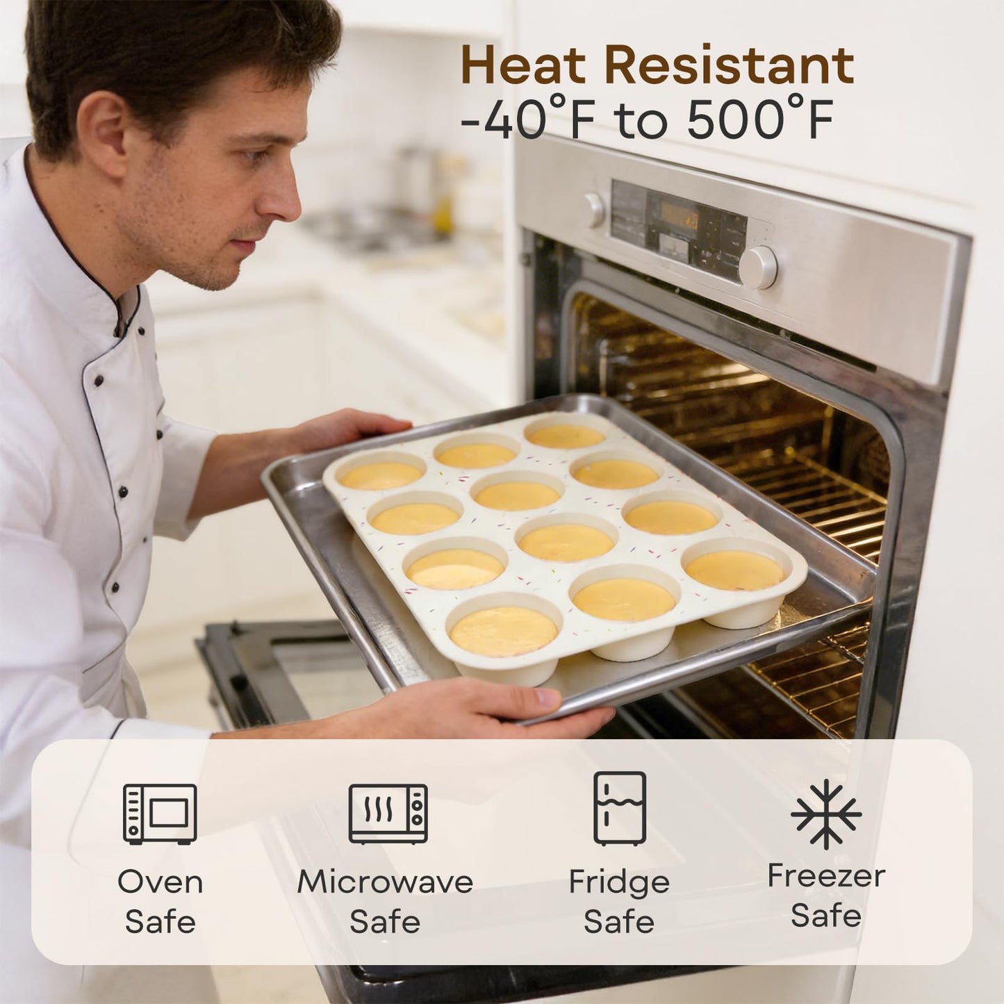 Ruinovate Silicone Muffin Pans for Baking Nonstick 2 Pcs, 12 Cup Regular Cupcake Pan, Food-Grade Silicone Baking Molds for Cupcakes, Egg Bites, Freezer, White