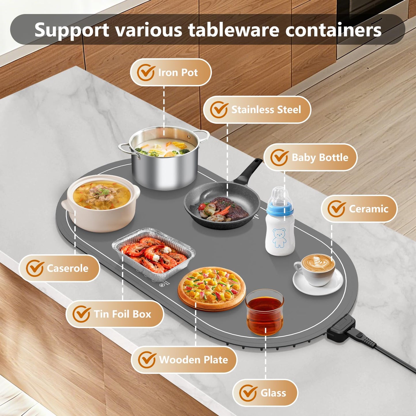 seenlast Warming Mat for Food with Adjustable Temperature Timer,10S Fast Heating Silicone Food Warmers for Parties Buffet and Home Daily,Food Warming Mat with Insulating Pad Raised Feet Protects Table