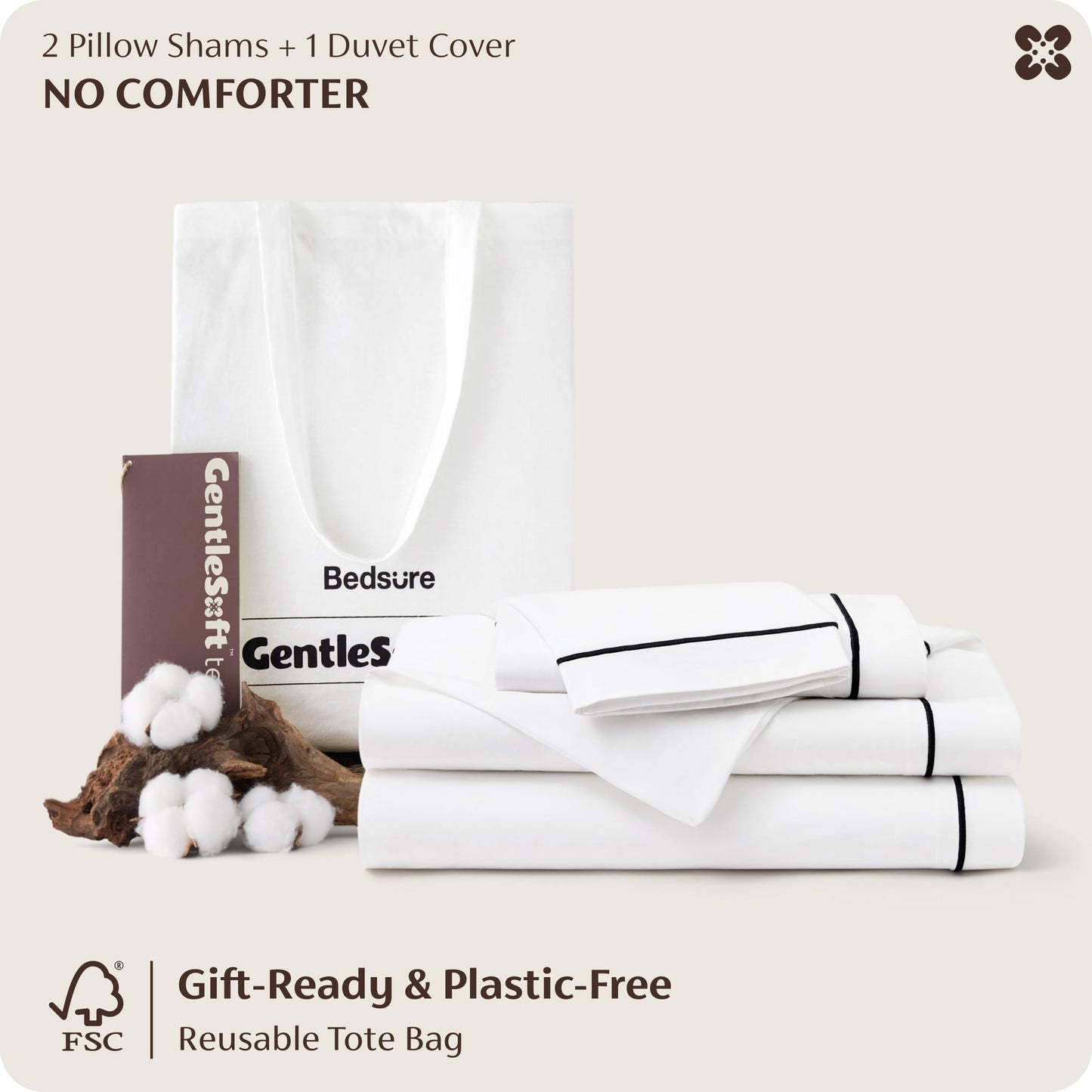 Bedsure 100% Cotton Percale Duvet Cover Queen, Luxury Hotel Duvet Cover, White Comforter Cover with Frame Embroidery, PureWoven Breathable & Lightweight Bedding Set for All Season, 3 Pieces, 90"x90"