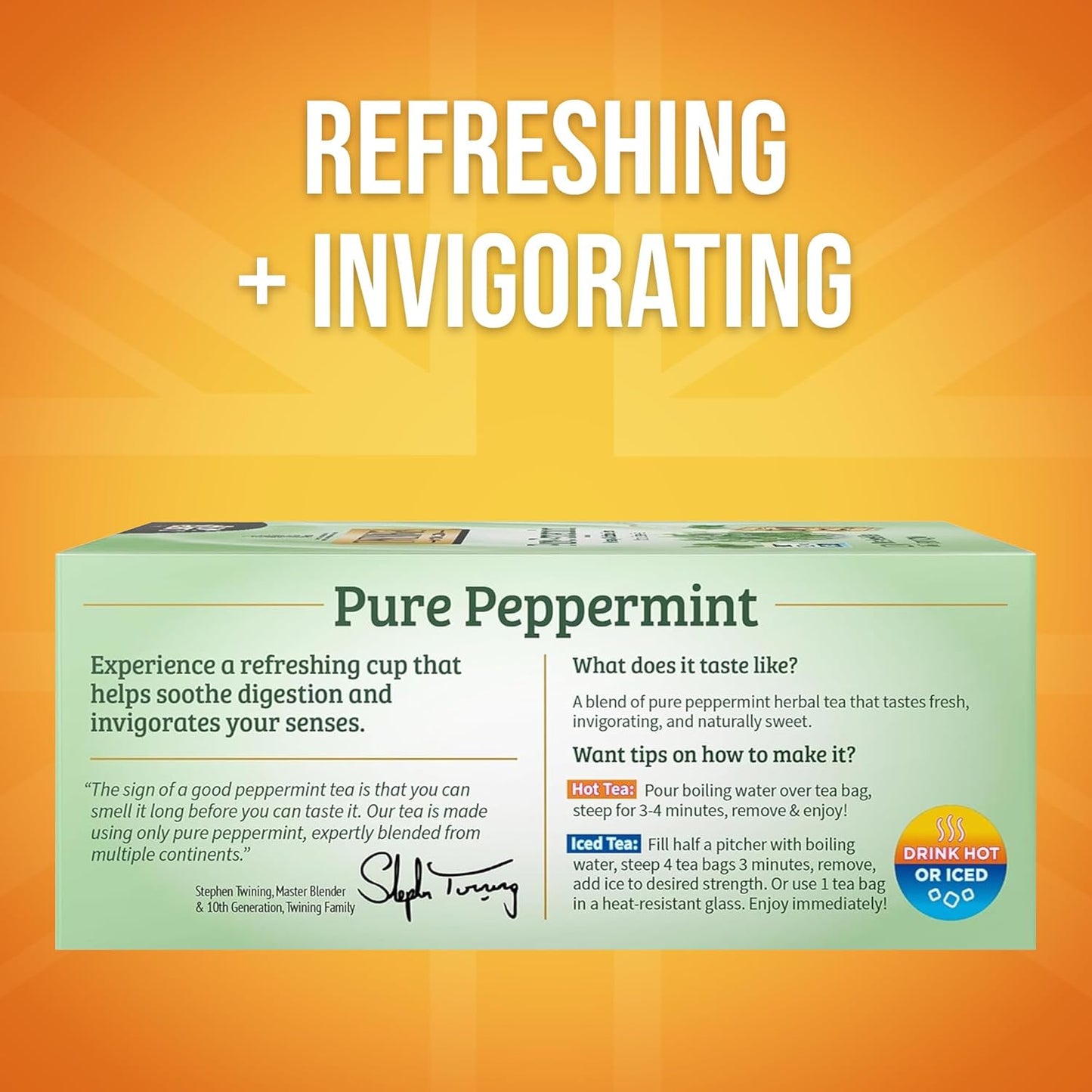 Twinings Pure Peppermint Herbal Tea - 100 Individually Wrapped Teabags | Fresh Minty Flavor, Caffeine-Free