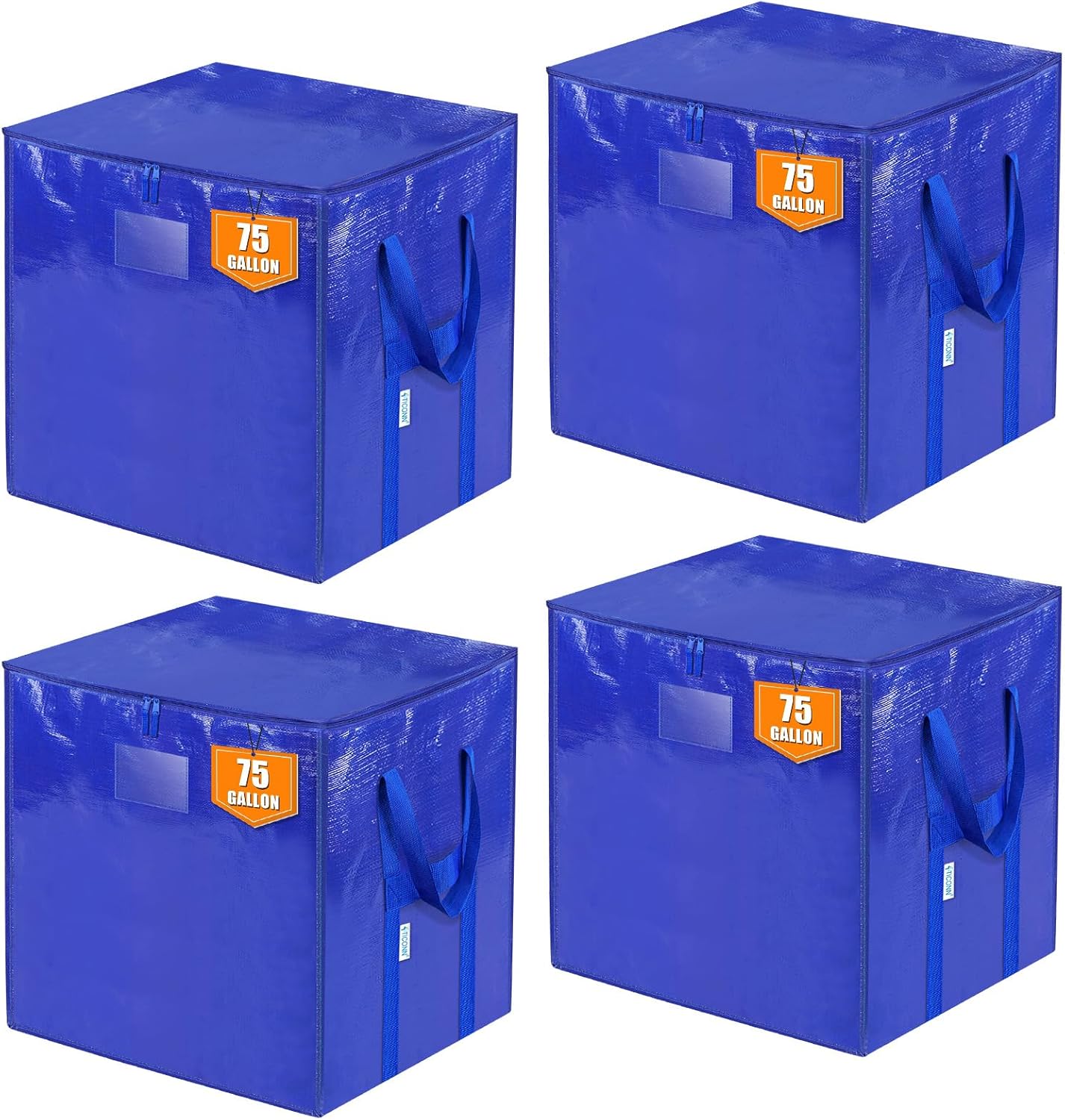 TICONN Extra Large Moving Bags - Heavy-Duty Storage Totes with Zippers & Handles | 75 Gallon (4 Pack)