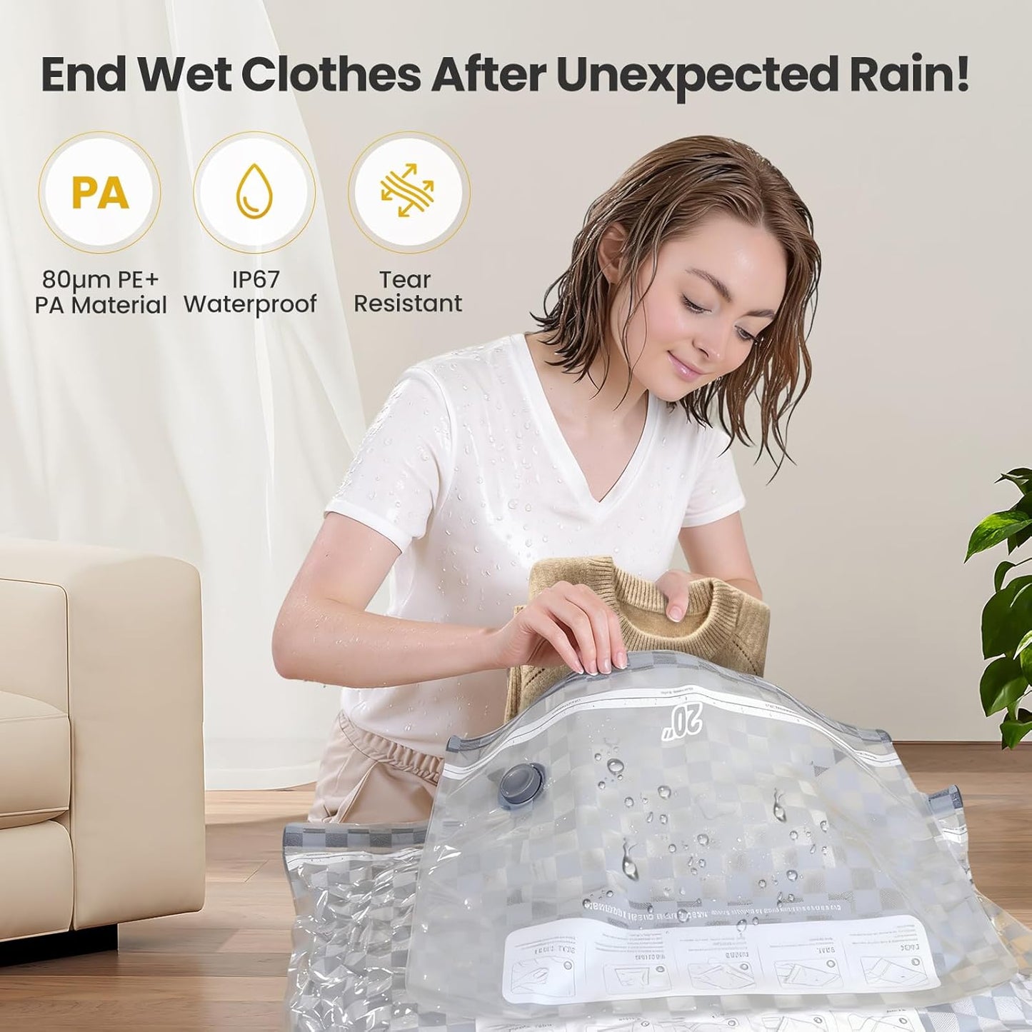 Skiennix Vacuum Bags for Travel - 15 PCS Combo with Rechargeable Pump | Space Saver for Clothes & Luggage