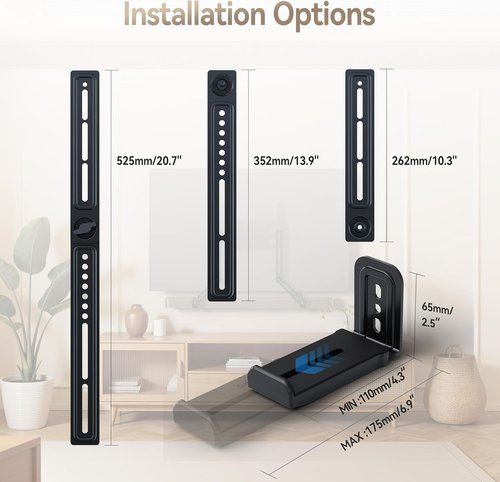 C YECEN Sound Bar Mount - Adjustable Height & Depth with Detachable Extension Arms | TV Mounting Solution