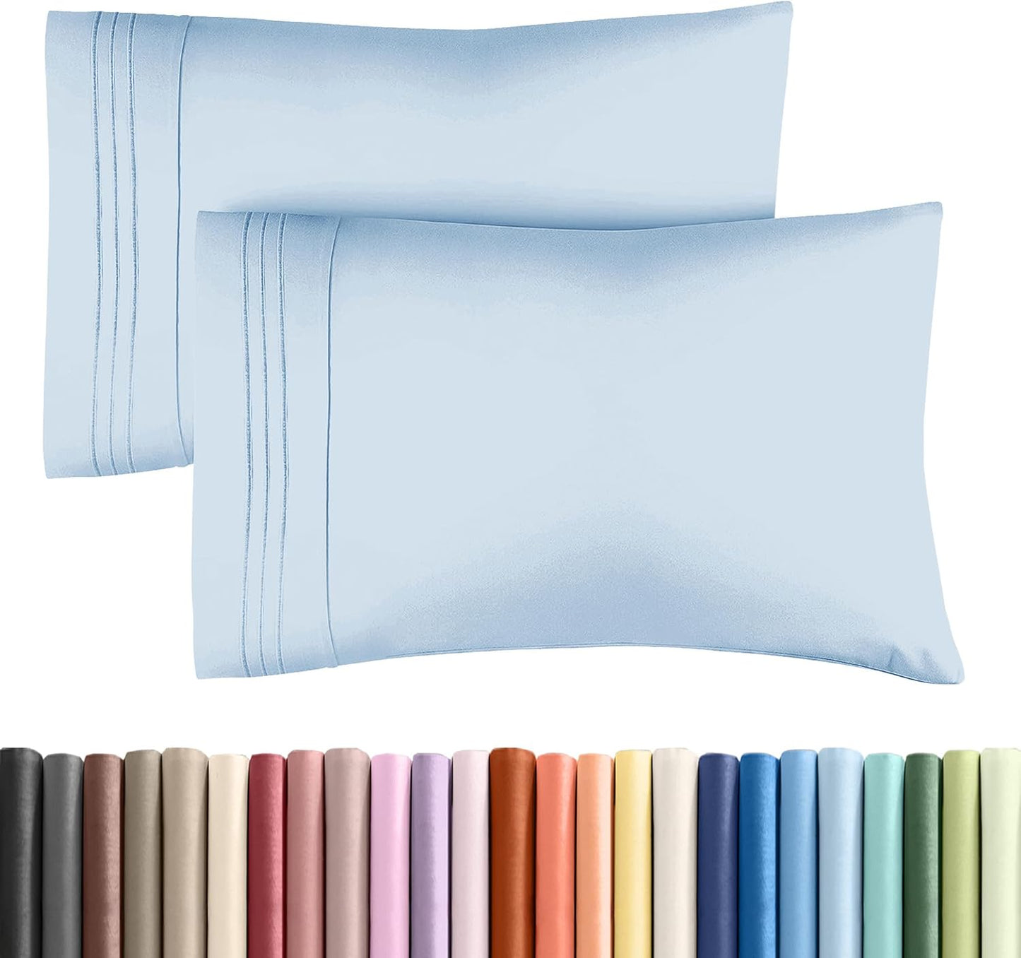 Queen Pillow Cases by [Brand Name] - Ultra Soft Hotel Quality Covers | Wrinkle-Free, Stain-Resistant - Sky Blue - Set of 2