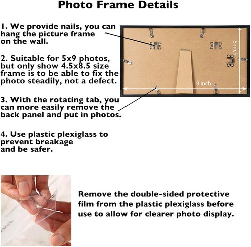 JCJMY 5x9 Picture Frame - Black Wall Mount or Tabletop Display | Shatter-Resistant Plexiglass