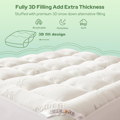BEDLORE Twin Mattress Topper - Soft Bamboo Viscose Pillow Top for Back Pain Relief | Fits 6-15 Inch Mattresses