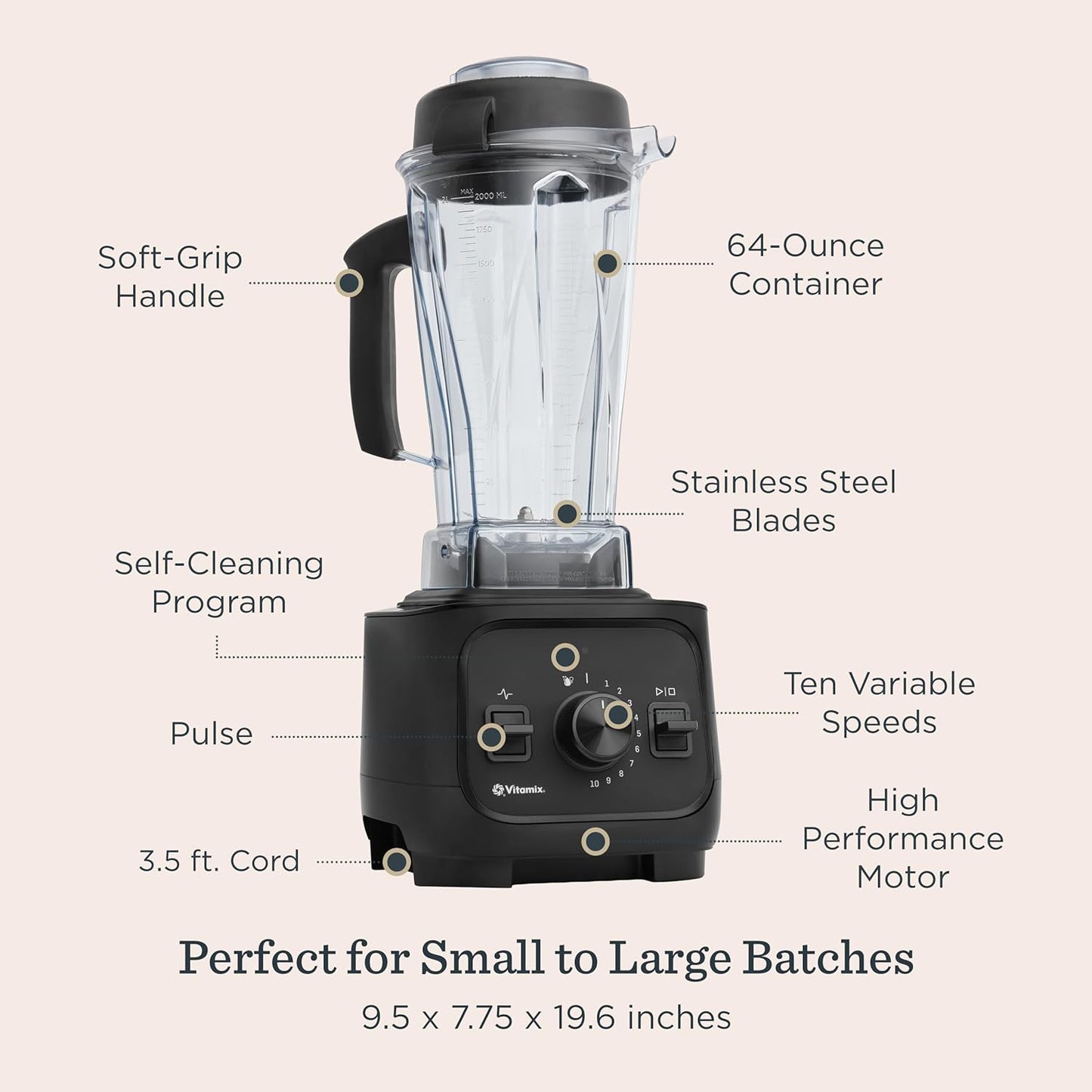 Vitamix VX1 Blender - Professional Kitchen Blender for Smoothies & Soups | 10 Speeds, 64 Oz, Black