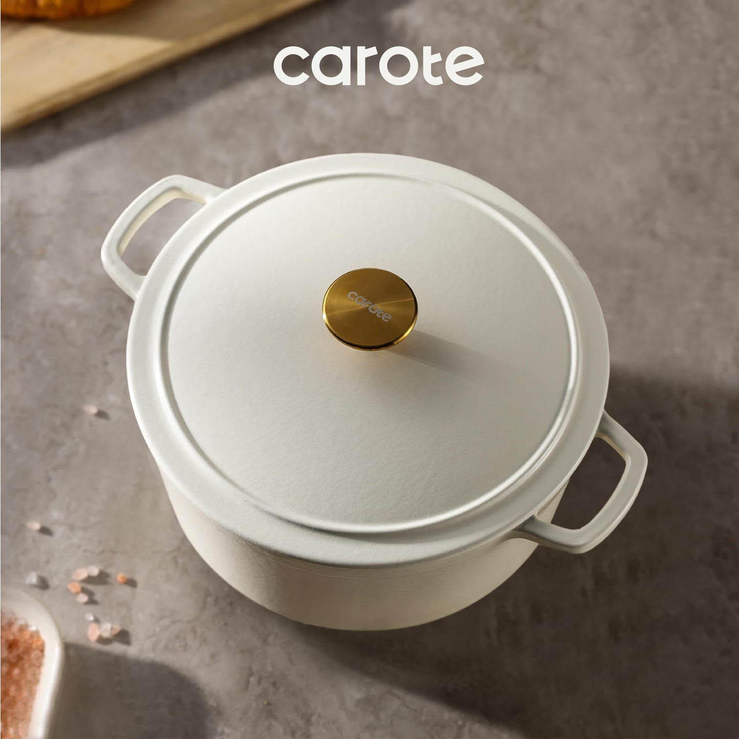 CAROTE 5QT Enameled Cast Iron Dutch Oven Pot with Lid, Cream White