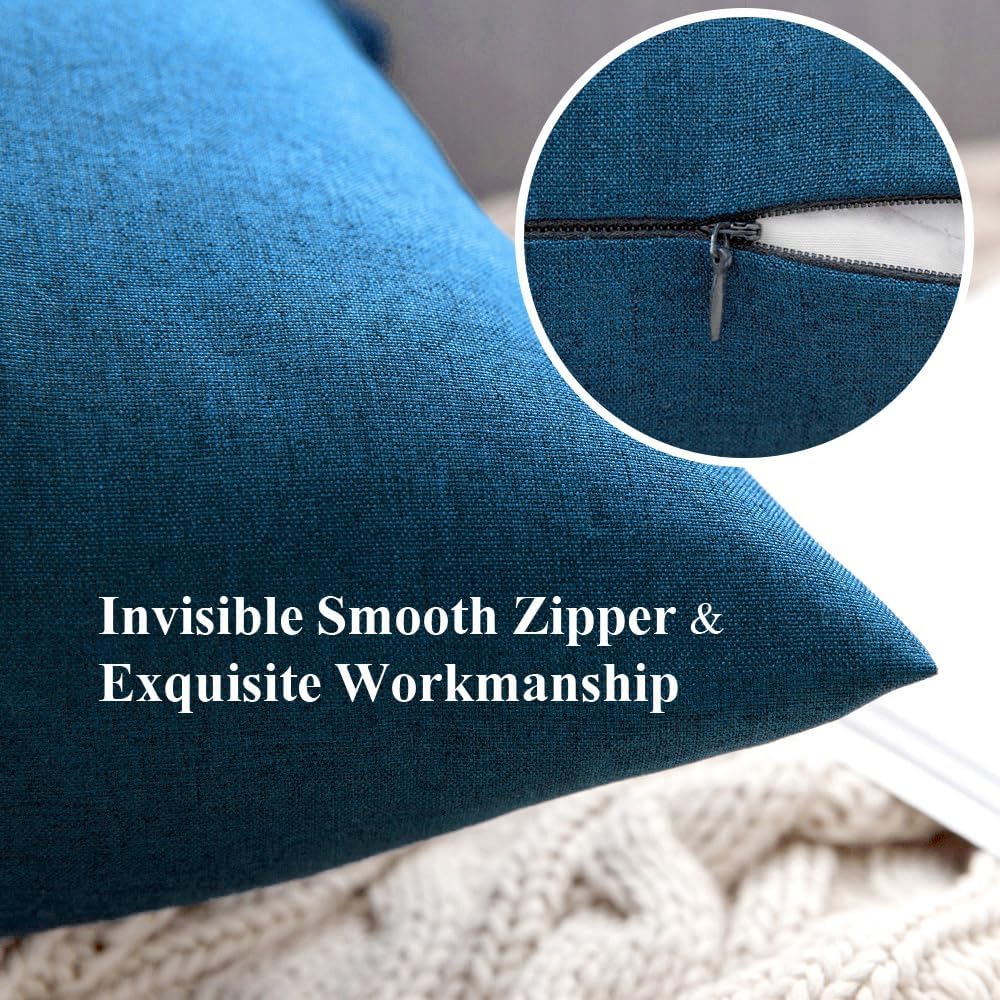 MIULEE Waterproof Outdoor Throw Pillow Covers - Pack of 2 Faux Linen Euro Sham Cushions | 24x24 Inch Blue