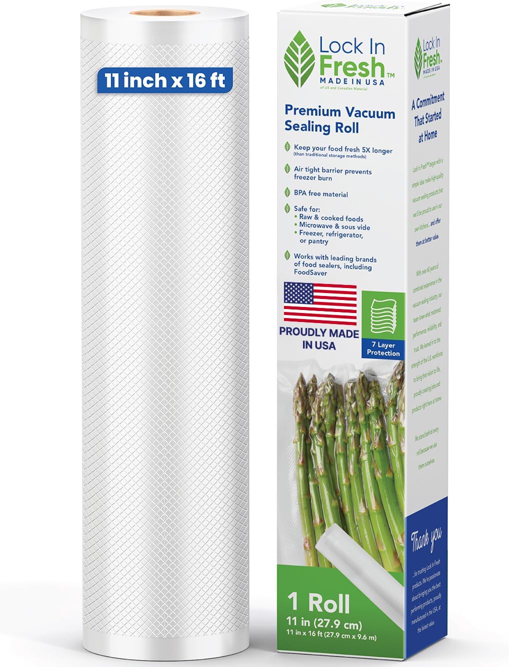 Vacuum Sealer Bags - Heavy Duty Food Saver Rolls for Sous Vide & Seal a Meal | 11" x 16' - Made in the USA