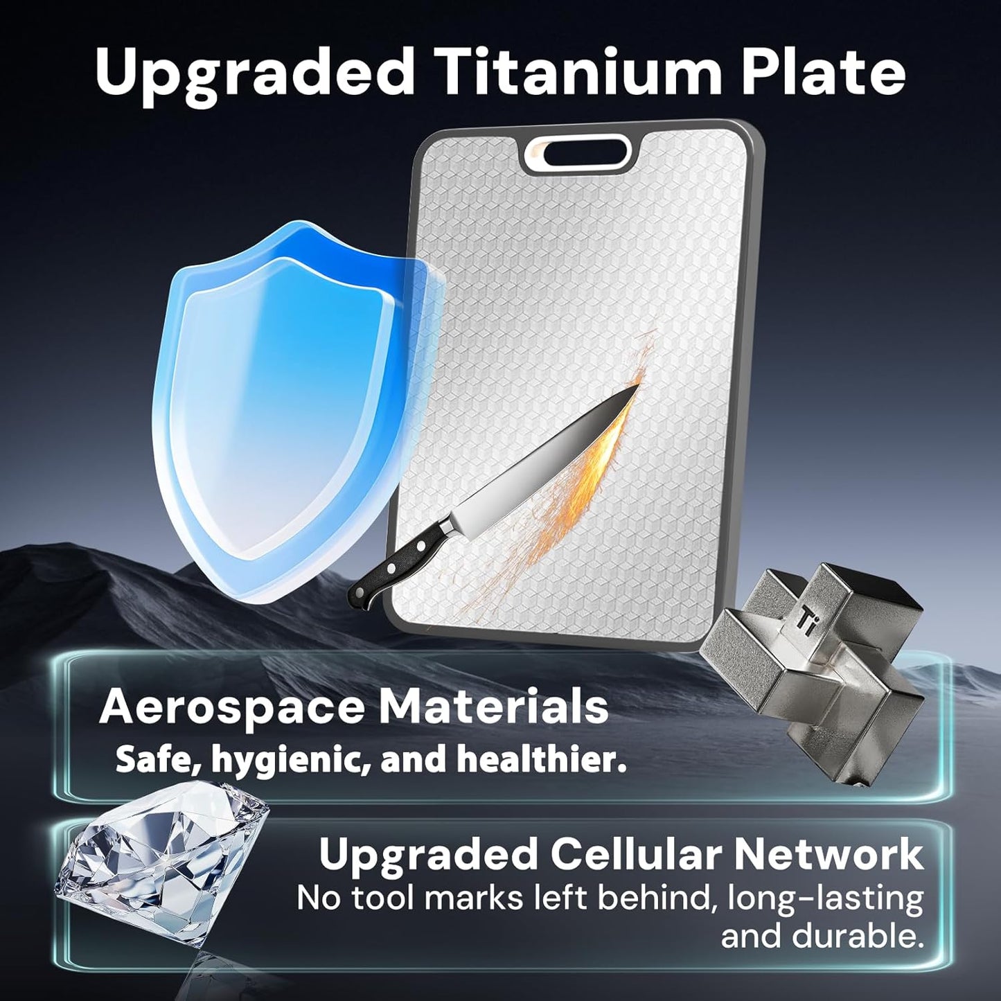 Titanium Cutting Boards - Non-Toxic Double-Sided Food-Grade Kitchen Board | Easy-Clean Large 15.1”x10.4”