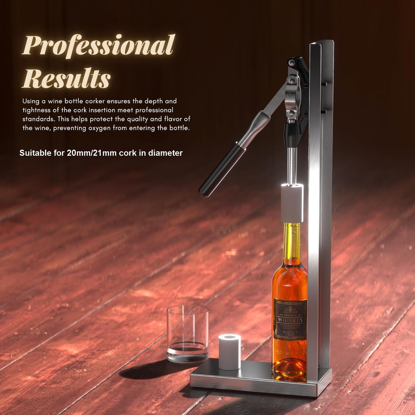 Wine Corker, Hand Wine Bottle Re-corker, Bottle Capper for Bottling, Manual Wine Corking Kit with 2 POM Inserting Stopper, Bottle Cap Pressing Machine Corking Tool