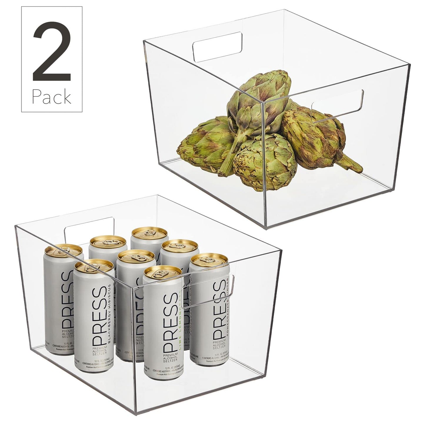 mDesign Nate Home by Nate Berkus Wide Plastic Bin with Handles | Perfect Organizer for Kitchen Storage or Fridge, and Pantry Organization from mDesign - Set of 2, Clear