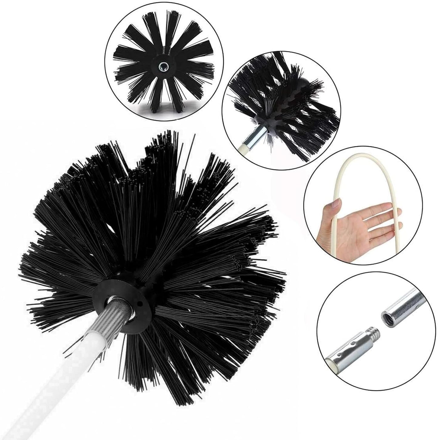 ZDHQLHJ Chimney Brush Cleaning Kit - 15 Pieces with 12 Flexible Nylon Rods for Efficient Fireplace & Duct Cleaning