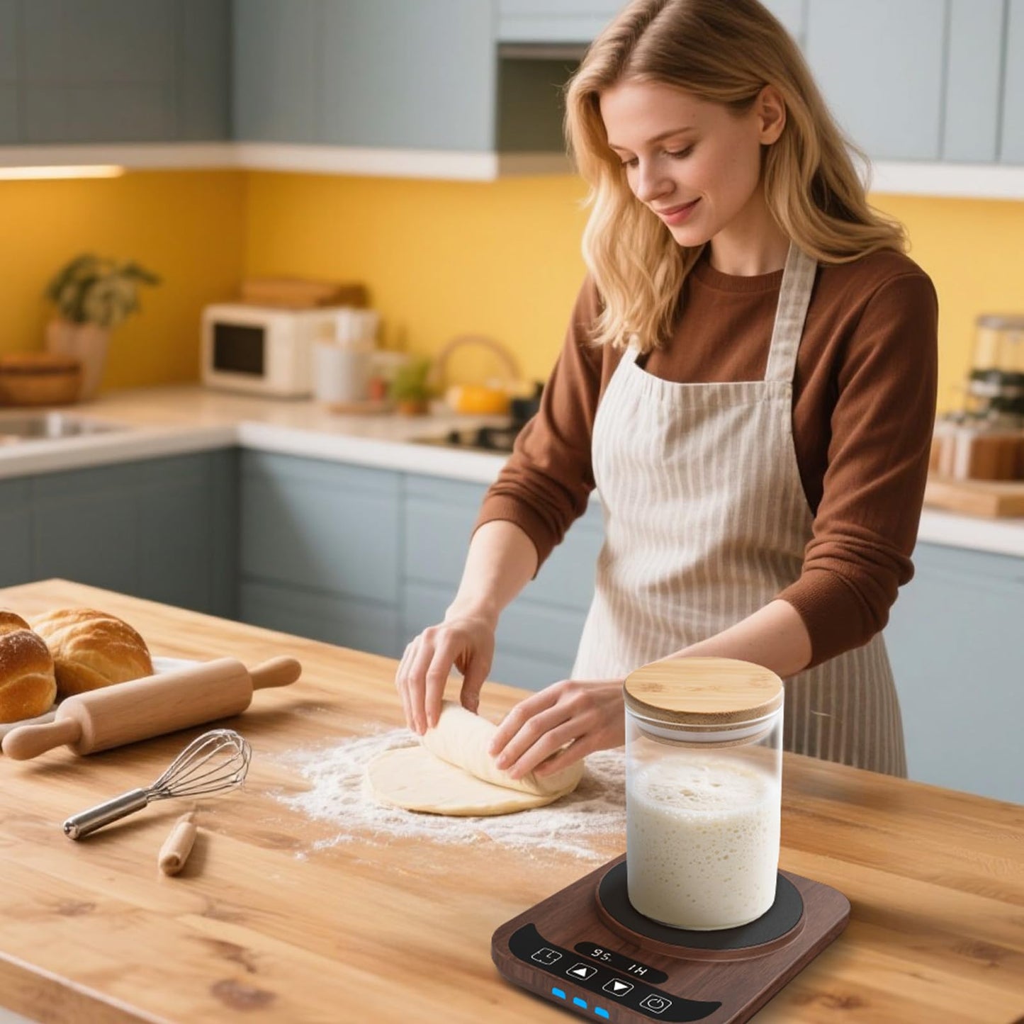 Sourdough Starter Warmer with Temperature Display,Sourdough Warming Mats 100℉ Electric Heating 12 Hours Timing Function Sourdough Heating Mat Bread for Baking Supplies Kitchen Bakers (Wood)