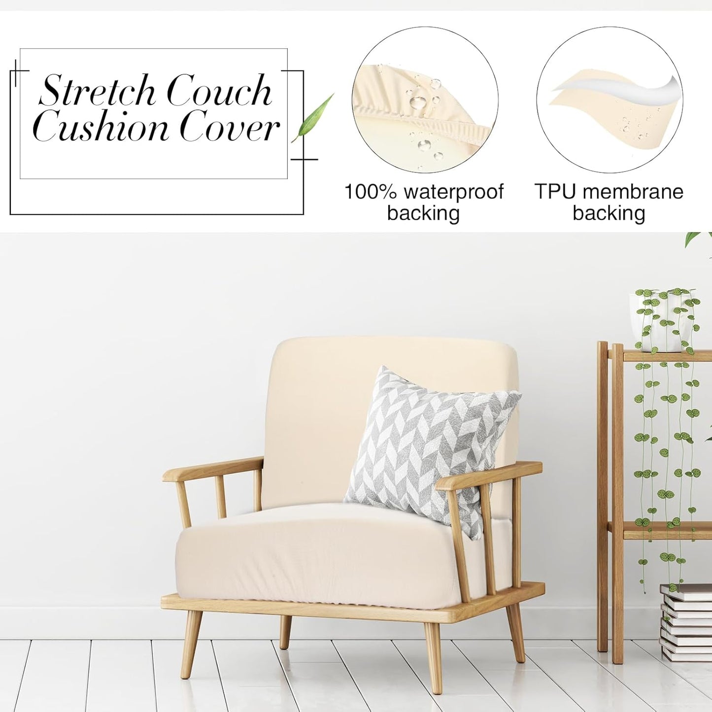 Newwiee 8Pcs Patio Cushion Covers - Stretch Waterproof Replacement for Outdoor Furniture | Beige
