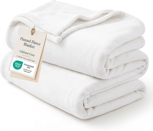 Bedsure GentleSoft Fleece Bed Blanket - Cozy Plush Microfiber Full Size White, 84x90 Inches