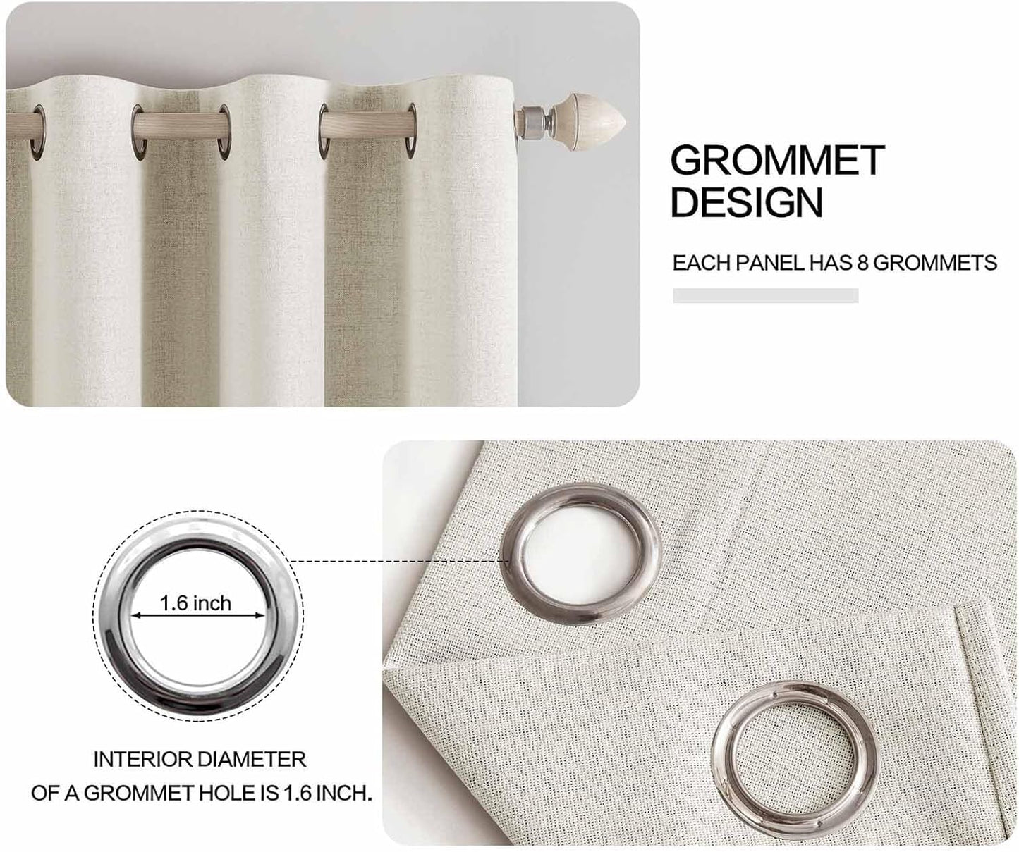 MIULEE Linen Texture Curtains - 100% Blackout Thermal Insulated Drapes | Beige 52x45 Inch (2 Panels)