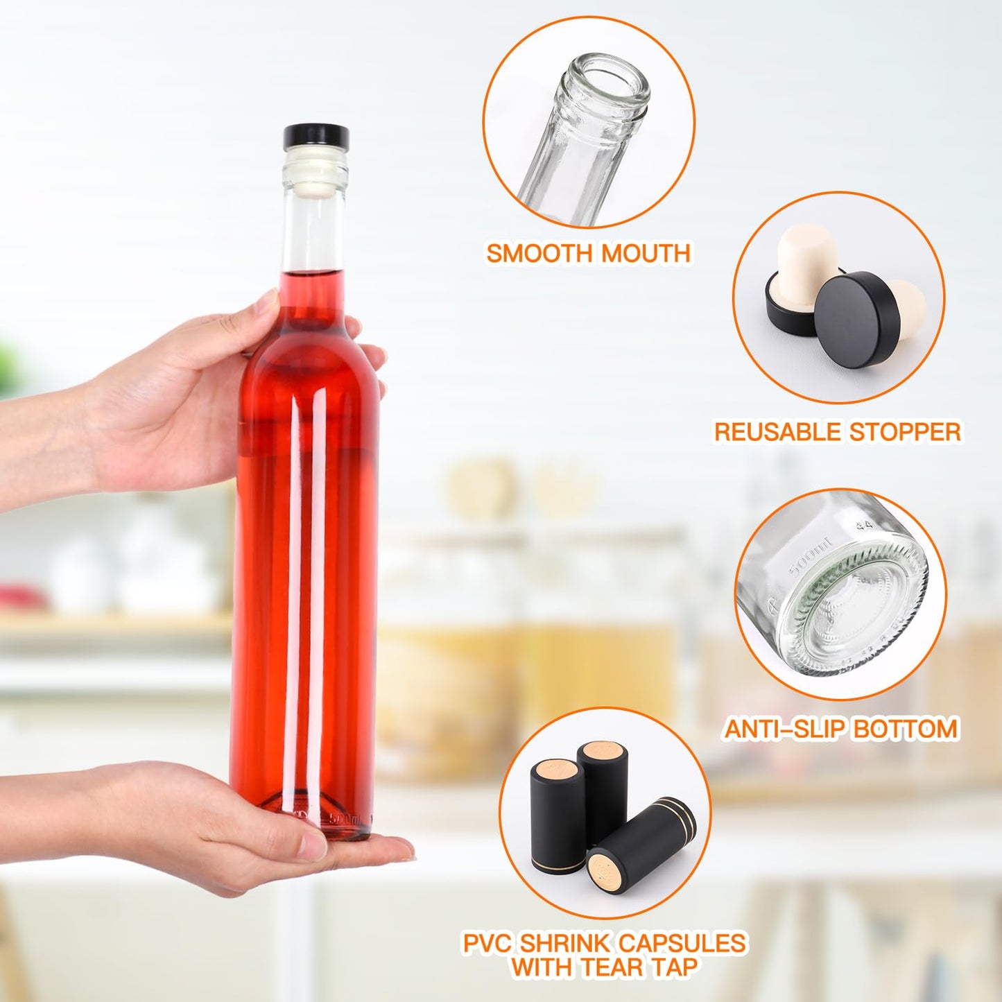 Alotpower Wine Bottles 12oz with T-top Caps & Seal Shrink Capsules Caps12Pack, 375 ml Glass Bottles for Wine Making,Empty Glass Bottles with Cork for Kefir,Beverages,Kombucha(12fl.oz/375ml)