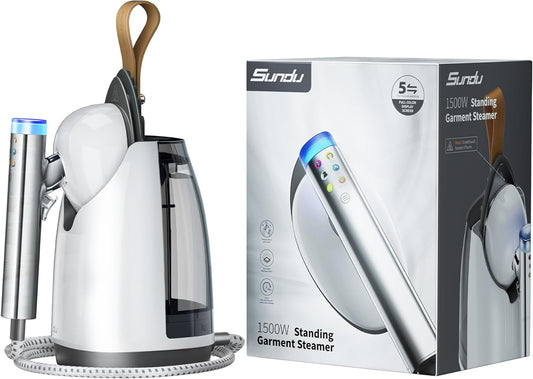 Sundu Garment Steamer - 2-in-1 Handheld & Standing Design | 30s Heat-Up, 800mL, 6 Steam Settings, Auto Off, Portable Wrinkle Remover - White