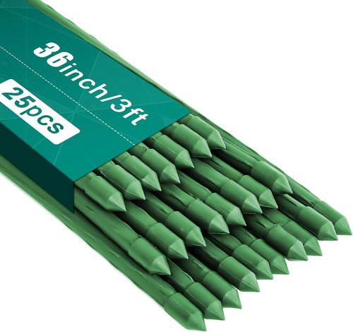 Feed Garden Garden Stakes - 36 Inch Metal Plant Support Sticks | Sturdy, Plastic Coated, 25 Pack