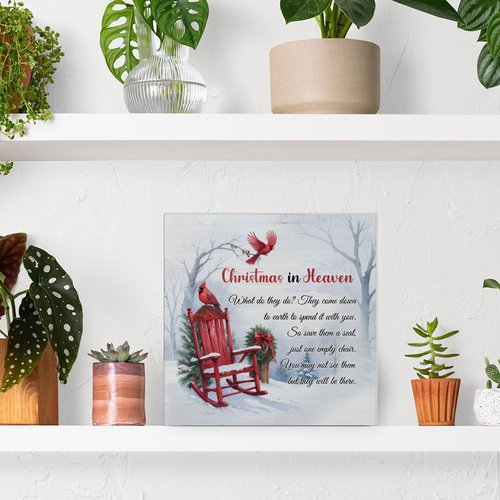 Cardinal Christmas Ornaments - Empty Chair Wooden Plaque Sign | Sympathy Gift for Loss, 5 x 5 Inches