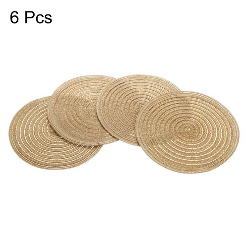 HARFINGTON 6pcs Round Braided Placemats 7" Non-Slip Round Table Mats for Dining Tables Washable Heat Insulation Woven Placemats Indoor Outdoor for Family Holiday Dinner, Tawny
