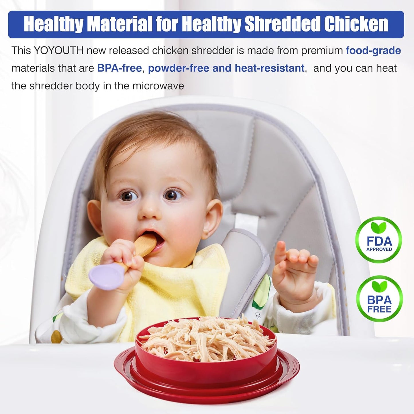 Skiennix Chicken Shredder Tool - Pro Food-Grade Meat Shredder with Ergonomic Handle & Anti-Slip Base | Red