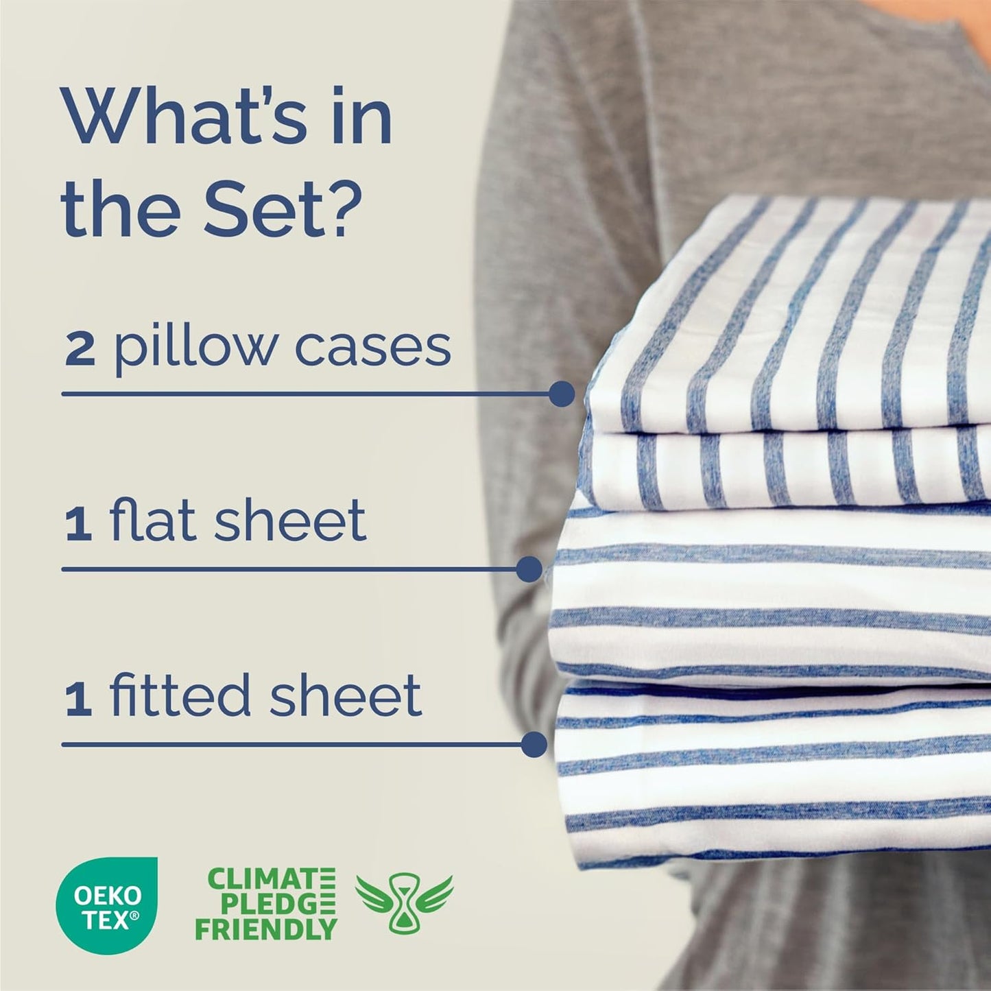 Skiennix Queen Size 4-Piece Sheet Set - Comfy, Breathable & Cooling Hotel Luxury Bedding - Deep Pockets, Soft, Wrinkle-Free - Blue Stripes