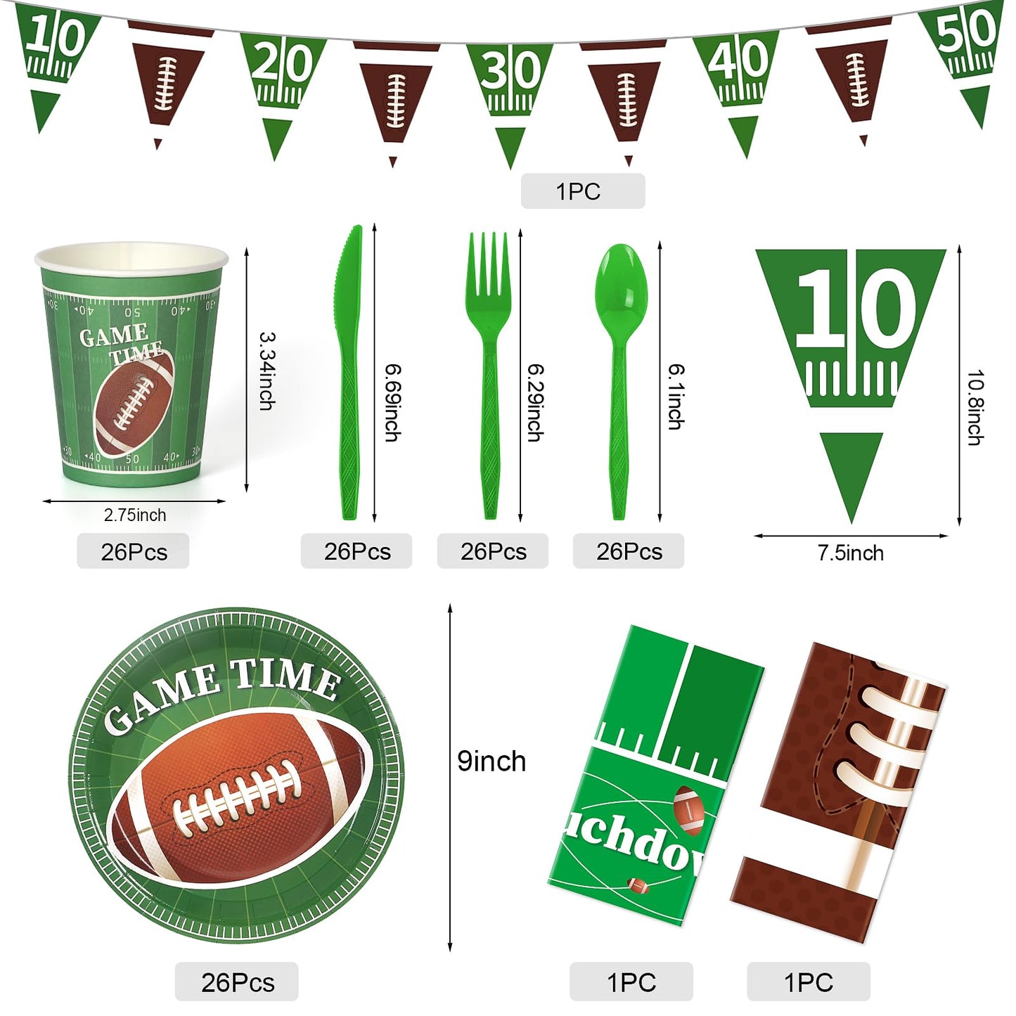 Football Party Decorations,133Pcs Football Party Supplies Set Disposable Footballs Birthday Plates Cups Knives Spoons Fork Banner and Tablecloth,Footballs Parties Supplies for Home,Dinner,Birthday