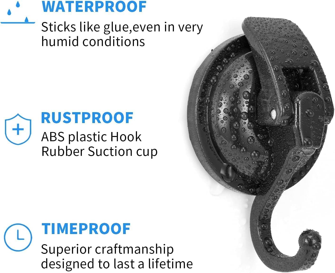 Skiennix Heavy Duty Vacuum Suction Cup Hooks - Easy Install No Hole Punching | Black (Set of 2)