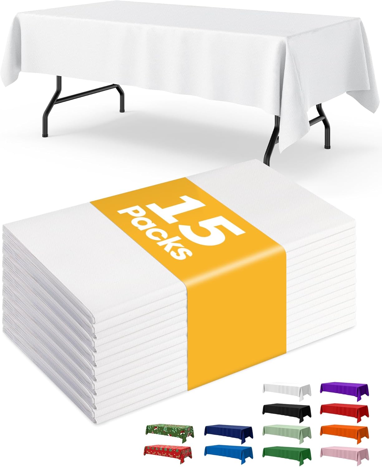 Niuara Rectangle Tablecloth - 15 Pack White Plastic Covers for 6ft Tables | 54'' x 108'' for Parties