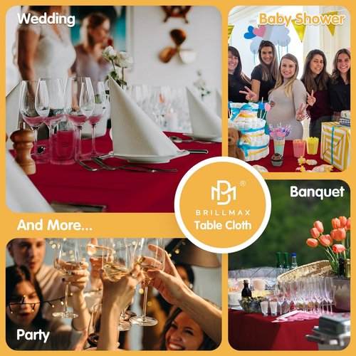 BRILLMAX 6 Pack Burgundy Tablecloths 60 x 126 Inch for 8ft Rectangle Tables - 150 GSM Polyester Fabric, 15" Standard Drop, Water, Stain & Wrinkle Resistant Cloth Cover for Wedding Dining Buffet