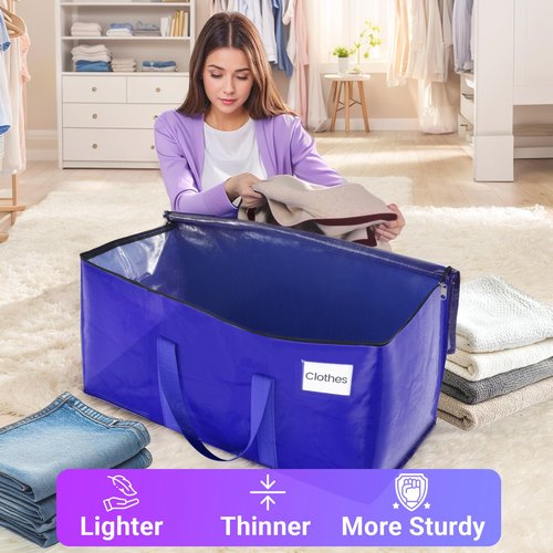 FabSpace 8 Pack Moving Storage Bags Heavy-Duty with Zippers and Reinforced Handles, Moving Supplies Packing Boxes for Moving, Storing, Saving Space, Blue Plastic Storage Totes 93 L(24 Gallon)