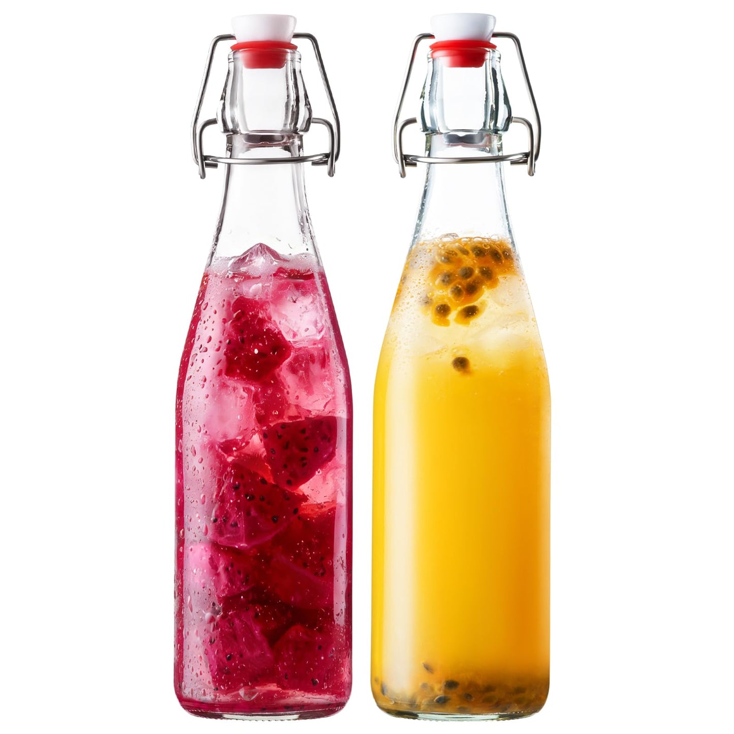 FrutPunch 16OZ Swing Top Glass Bottles, 2 Pack Flip Top Glass Bottle with Airtight Lid for Fermentation, Kombucha, Mead, Coquito, Vinegar, Beer, Kefir, Wine, Soda, Juice for Home Brewing