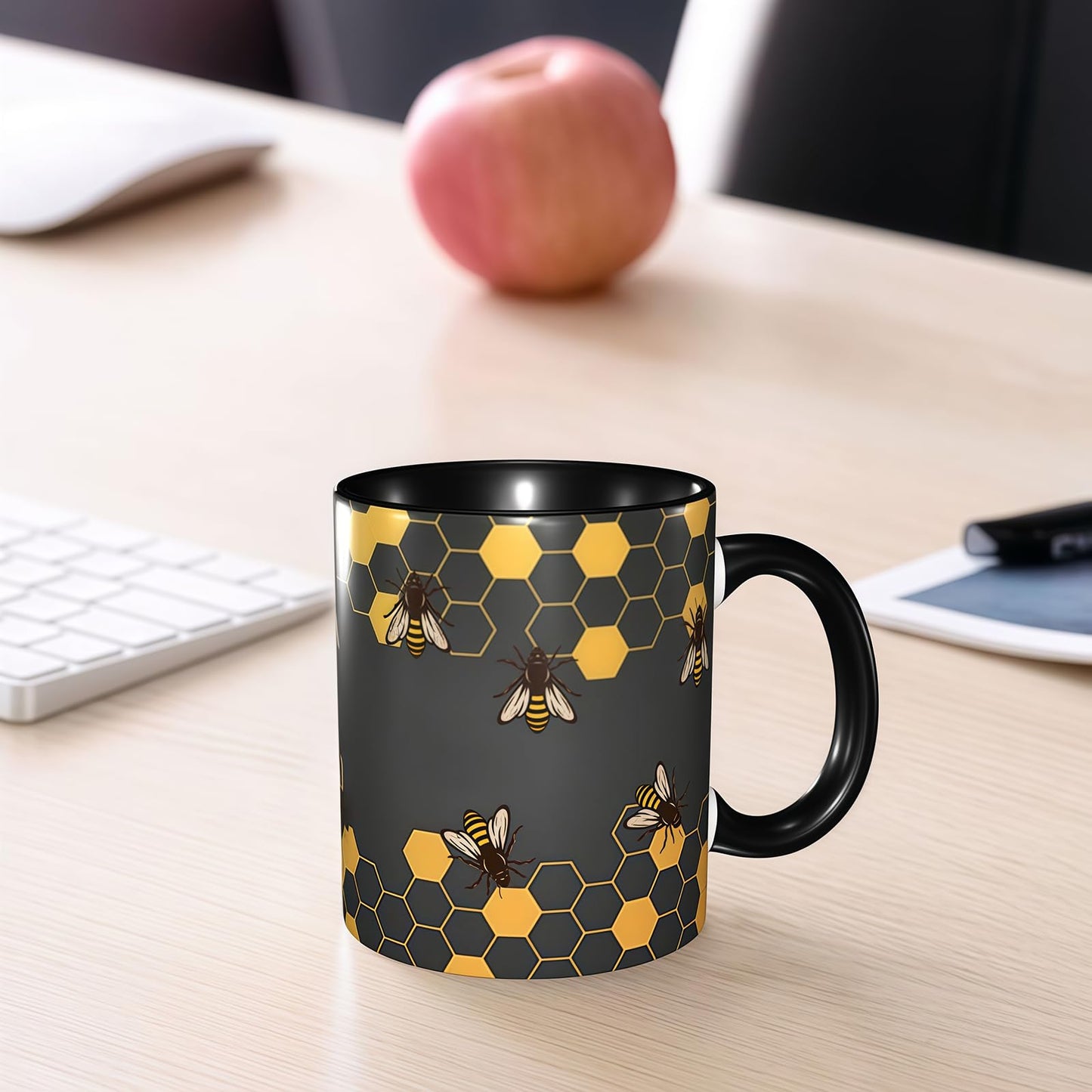 Honeycomb Bee Coffee Mug 11oz - Funny Ceramic Tea Cup for Men Women Office and Home Novelty Mugs Ideal Present Birthday Microwave Safe