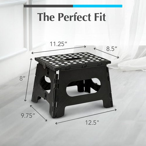 Handy Laundry Folding Step Stool - Lightweight & Sturdy for Adults and Kids - Easy One Flip Open - Black | 8 Inch