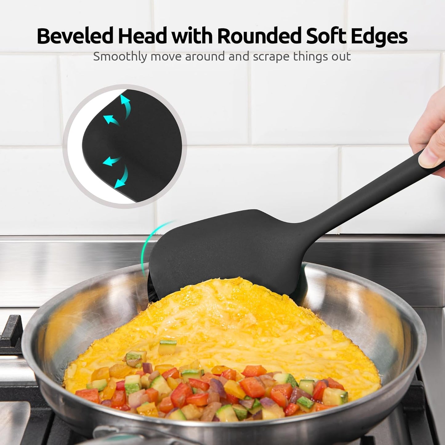 U-Taste Silicone Kitchen Utensil Set - High Heat Resistant, BPA Free, Non-Stick Cooking Tools (5 Pieces, Black)