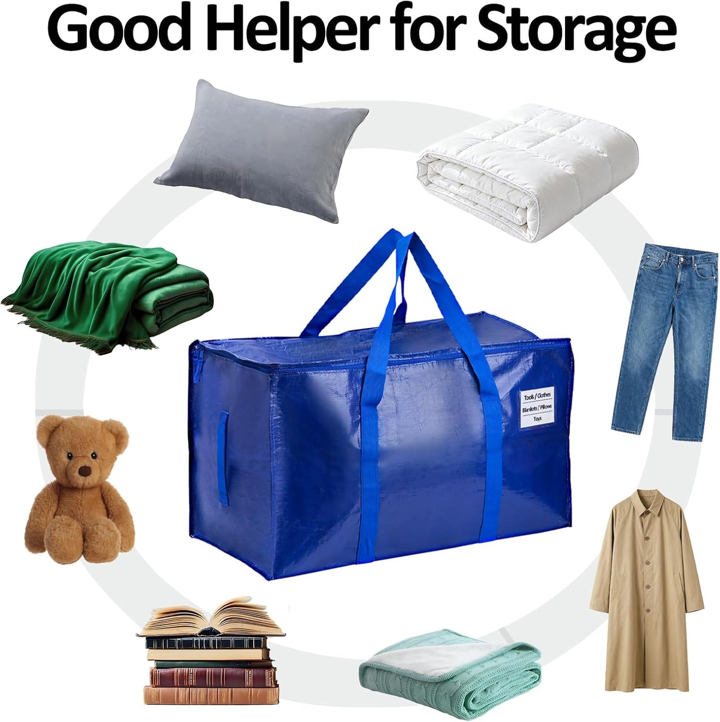 Storage Bags - Waterproof Large Organizer Bags for Clothes & Blankets | 2 Pack, 65LB Capacity