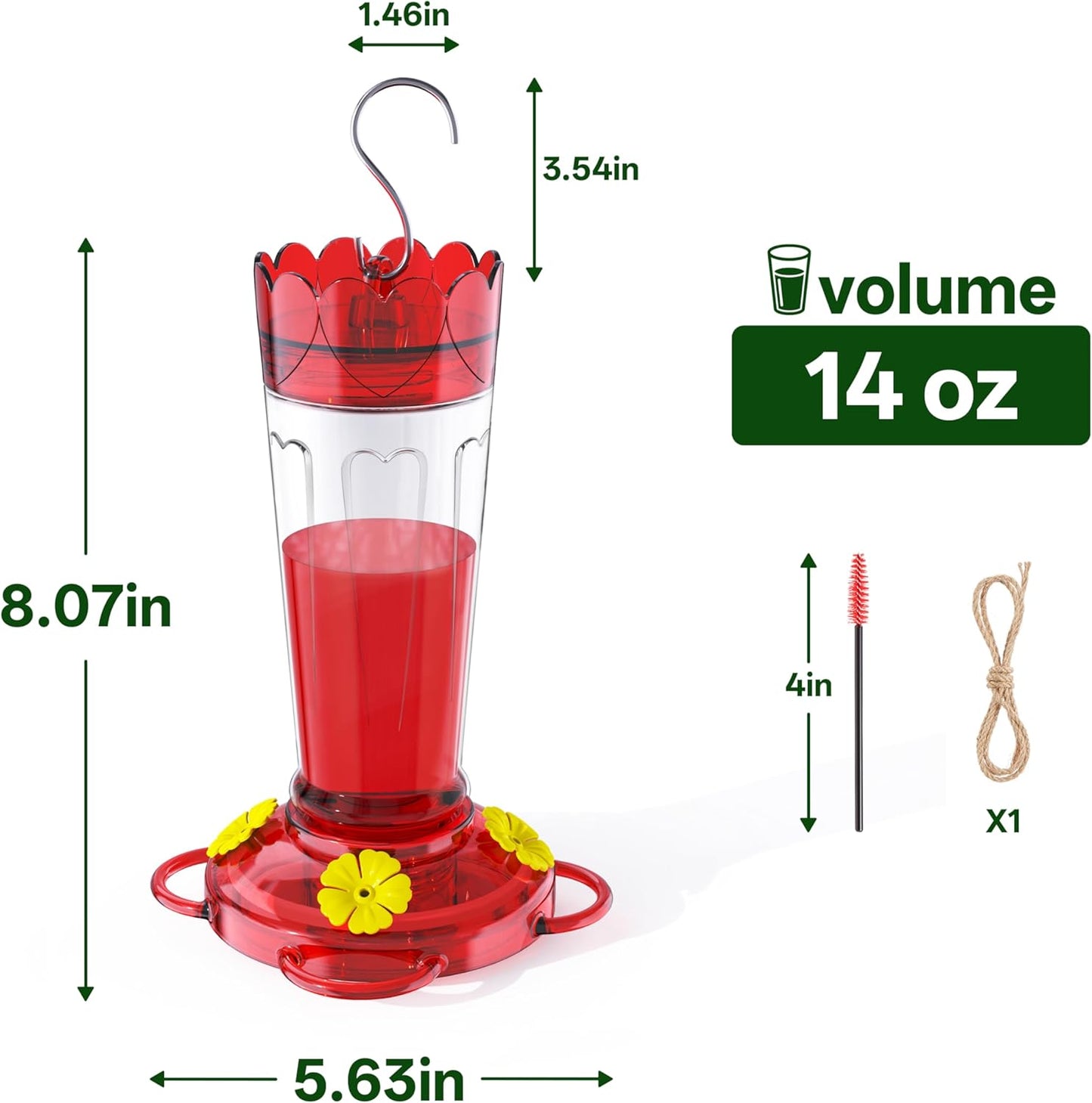 Skiennix Hummingbird Feeder - 2-Pack 14 Oz Ant & Bee Proof Design | Leak-Proof Nectar Feeders with 4 Feeding Ports