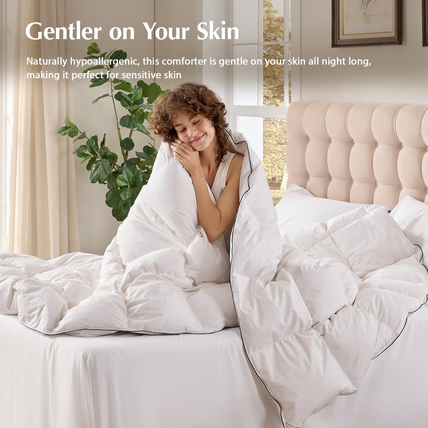 Pacific Coast | Goose Feather Down Comforter - Extra Fluffy White Duvet Insert, All-Season Luxury Bedding (Queen Size, 90"x90")