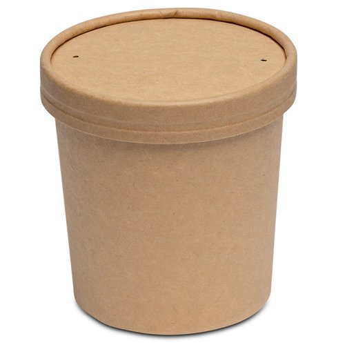 GUSTO [16 oz. - 50 Count Kraft Paper Food Containers with Vented Lids - To Go Hot Soup Bowls, Disposable Ice Cream Cups, Ideal for Hot and Cold Foods- (Formerly Comfy Package)
