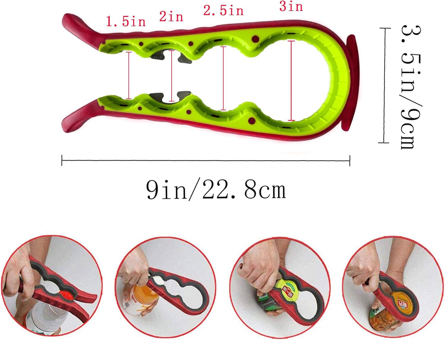 Skiennix 5-in-1 Jar Opener - Non-Slip Easy Grip Tool for Weak Hands | Red Color for Stubborn Lids