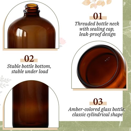 Cinnvoice 6 Pcs 32 oz Amber Boston Glass Bottles Brown Glass Bottles with Airtight Lids Quart Sized Beer Growler Dark Juice Jars for Kombucha Brewing Essential Oils Vanilla Extract Lab Holiday Gift