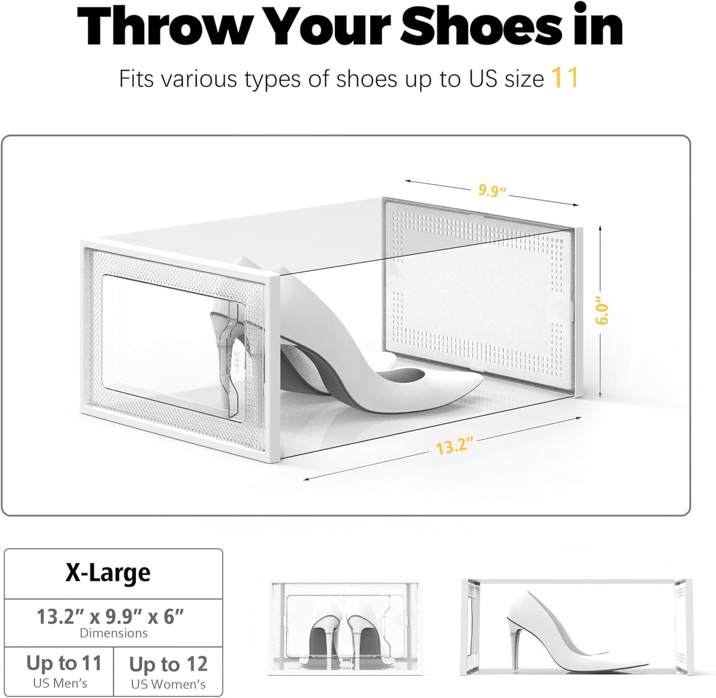 SEE SPRING X-Large Shoe Storage Box - Clear Plastic Stackable Organizer for Size 11 Shoes | 12 Pack