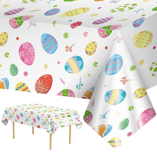 2 Pack Easter Tablecloth - Colorful Easter Eggs Table Cloth, Plastic Disposable Rectangle Spring Easters Egg Table Cover for Easters Tables Decorations and Party Supplies Decor Favors, 108 x 54 Inch