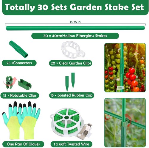 Cludoo 94PCS Garden Stakes Set - Durable Fiberglass Plant Supports for Tomatoes & Vegetables | 4ft-7ft